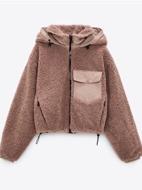 NWOT Zara Comfy Teddy Sherpa Zip Hoodie Fleece Jacket Trendy Small
